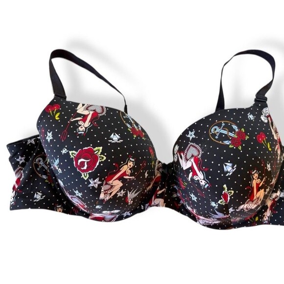 Torrid Curve Xo Plunge Push-Up Lovers Tattoo Black Underwire Bra 50B - Picture 4 of 6